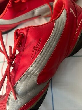 Puma Red and Silver Leather Sport Sneakers